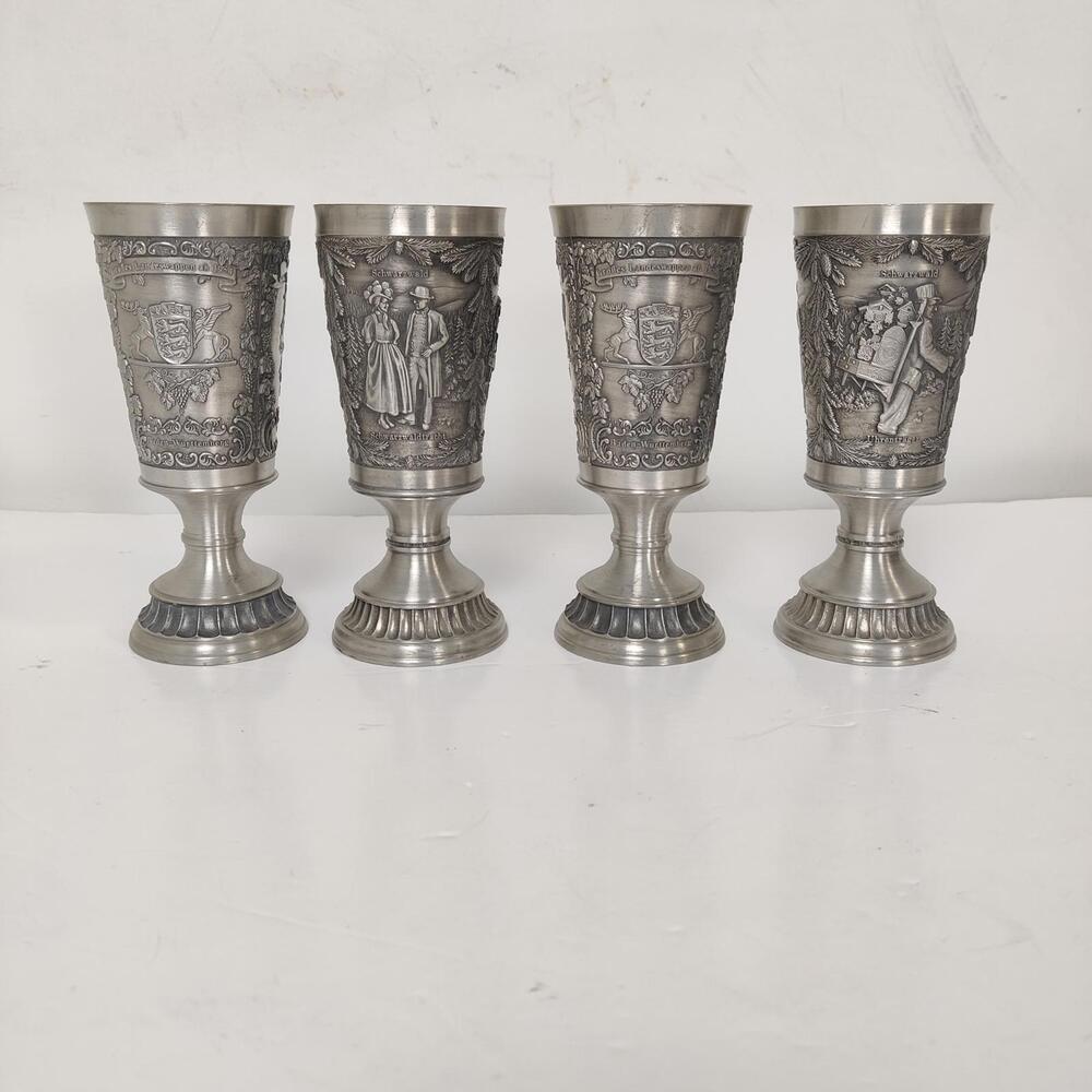 Vintage Zinn Becker Embossed Pewter Wine Goblets Collectible German Wine Cup